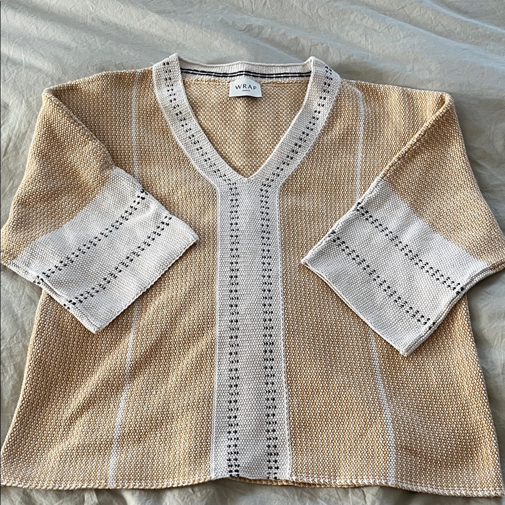 Wrap London Yellow Knit V-Neck Sweater with Cream Trim - Picture 2 of 5